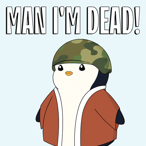 A Penguin Wearing A Helmet Says Man I 'M Dead ! GIF
