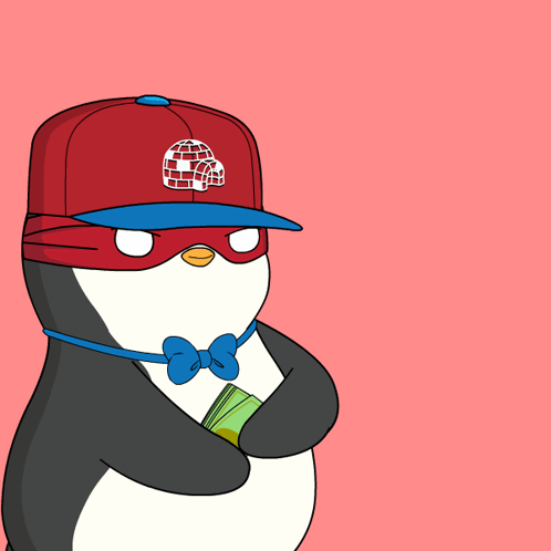 A Penguin Wearing A Mask And A Hat With A Globe On It GIF