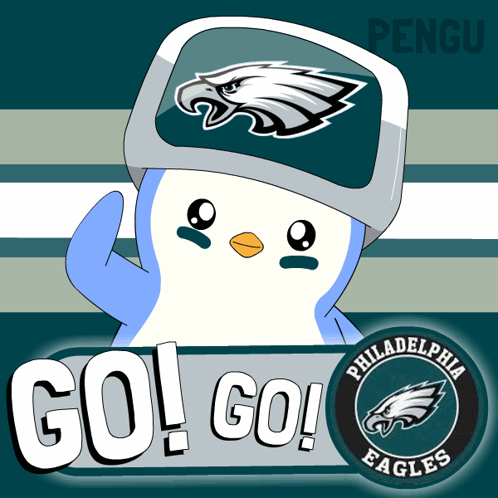 A Penguin Wearing A Philadelphia Eagles Hat Says Go Go GIF