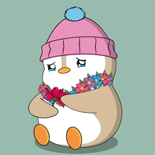 A Penguin Wearing A Pink Hat And Holding A Flower GIF