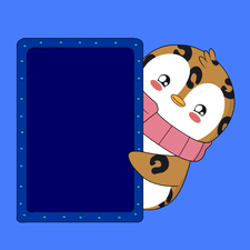 A Penguin Wearing A Pink Scarf Is Peeking Out From Behind A Blue Sign GIF
