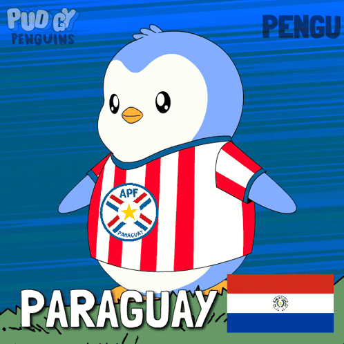 a penguin wearing a red and white striped shirt with the word paraguay on it