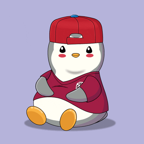 A Penguin Wearing A Red Hat And A Maroon Shirt With The Letter B On It GIF