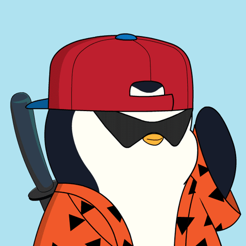 A Penguin Wearing A Red Hat And Sunglasses Holds A Bat GIF