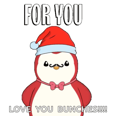 Penguin Santa Hat Holding Gift Says Love You Bunches GIF