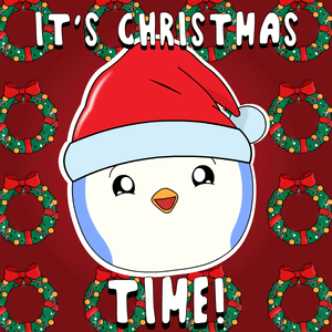 A Penguin Wearing A Santa Hat With The Words It 'S Christmas Time Below It GIF