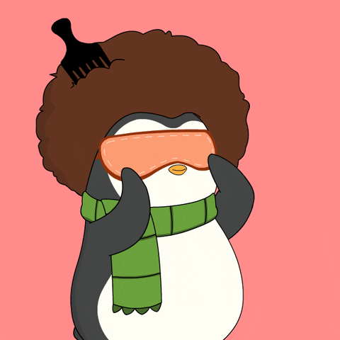 A Penguin Wearing A Scarf And Sunglasses Has A Comb In Its Hair GIF