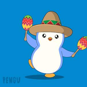 A Penguin Wearing A Sombrero Is Holding Maracas In Its Hands GIF