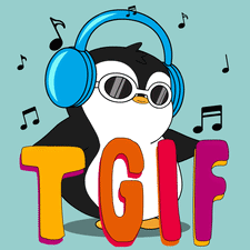A Penguin Wearing Headphones And Sunglasses With The Word Tgif Behind It GIF