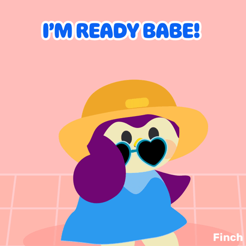 A Penguin Wearing Heart Shaped Sunglasses And A Hat With The Words I 'M Ready Babe GIF