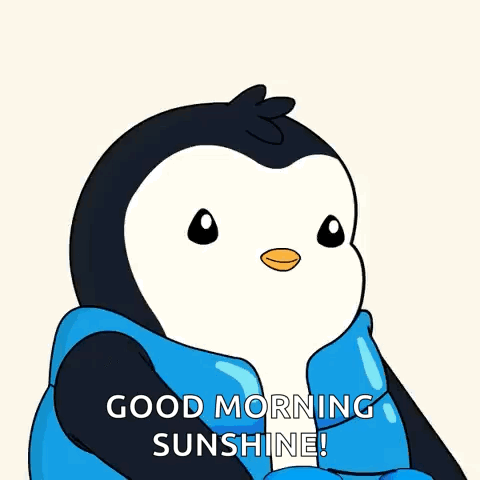 A Penguin Wearing Sunglasses And A Blue Jacket Says " Good Morning Sunshine " GIF