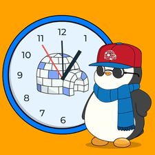 A Penguin Wearing Sunglasses And A Hat Stands In Front Of A Clock That Shows The Time As 4:20 GIF