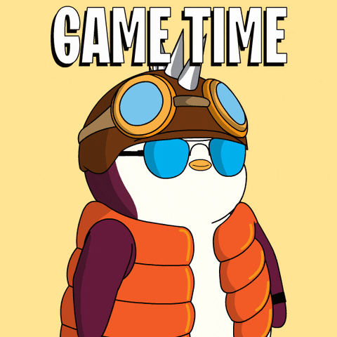 a penguin wearing sunglasses and a helmet with the words game time above it