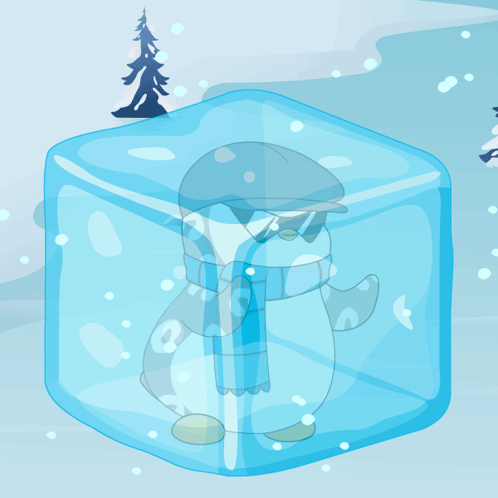 A Penguin Wearing Sunglasses And A Scarf Is Frozen In A Cube Of Ice GIF