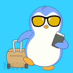 A Penguin Wearing Sunglasses Holds A Passport And A Ticket GIF