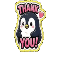 a penguin with a heart and the words thank you on it