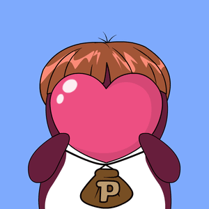 A Penguin With A Heart In Front Of Its Face Has A Bag With The Letter P On It GIF