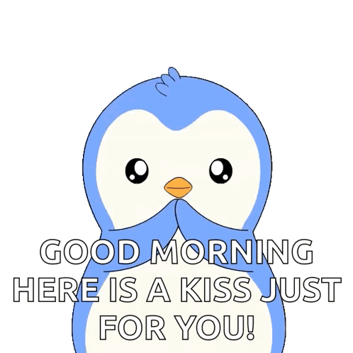 A Penguin With A Heart In Its Beak Says Good Morning There Is A Kiss Just For You GIF