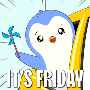 A Penguin With A Pinwheel And The Words It 'S Friday Behind It GIF