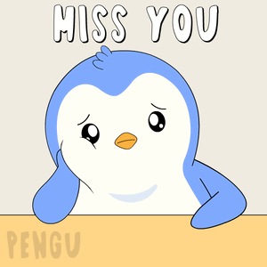 A Penguin With A Sad Look On Its Face And The Words " Miss You " Below It GIF