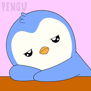 A Penguin With A Sad Look On Its Face Is On A Pink Background With The Word Pengu GIF