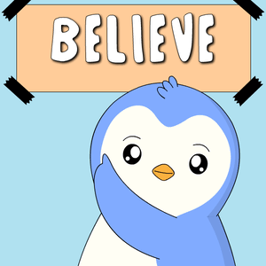 A Penguin With A Sign That Says Believe Above It GIF
