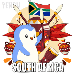 A Penguin With A South Africa Flag And A Drum GIF