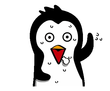 a penguin with a surprised look on its face is sweating .