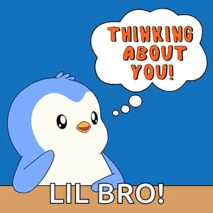 A Penguin With A Thought Bubble Saying Thinking About You Lil Bro GIF