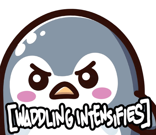 A Penguin With An Angry Face And The Words " Wadding Intensifies " Below It GIF