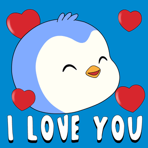 A Penguin With Hearts Around It And The Words I Love You Below It GIF
