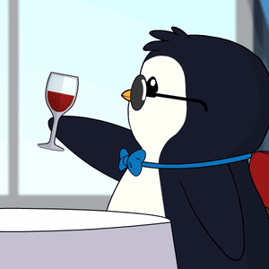 A Penguin With Sunglasses And A Bow Tie Is Holding A Glass Of Wine GIF