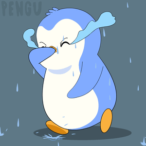 A Penguin With Tears Coming Out Of Its Eyes And The Word Pengu Behind It GIF
