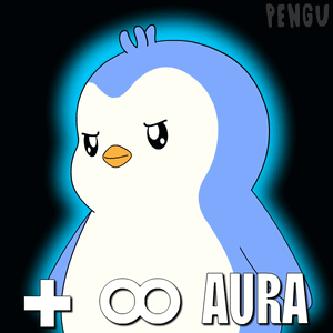 a penguin with the words + ∞ aura written on it