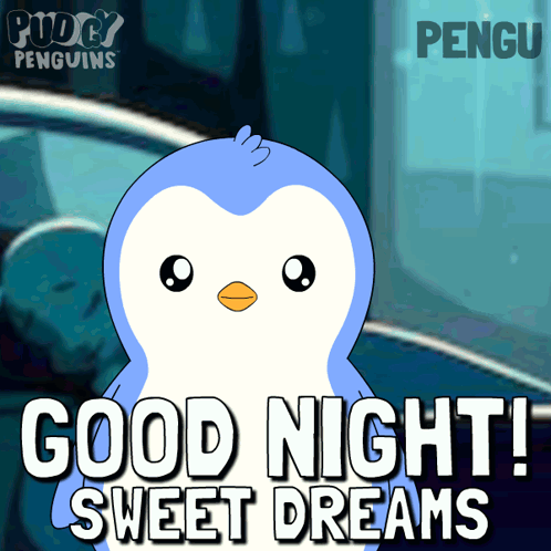 A Penguin With The Words Good Night Sweet Dreams Written On It GIF