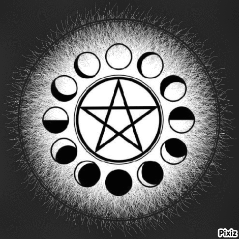 A Pentagram Surrounded By Phases Of The Moon GIF