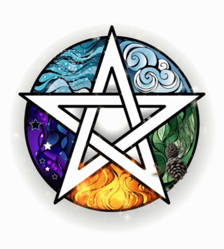 A Pentagram Surrounded By The Four Elements Water Fire Earth And Air GIF