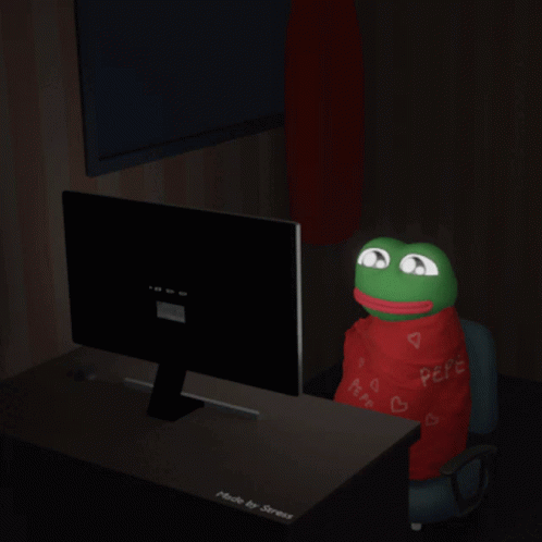 a pepe frog is wrapped in a red blanket