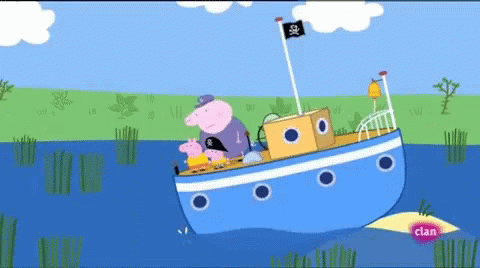 A Peppa Pig Cartoon Shows A Boat With A Pirate Flag On It GIF