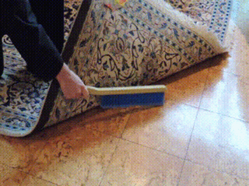 A Person Cleaning A Rug With A Brush On The Floor GIF