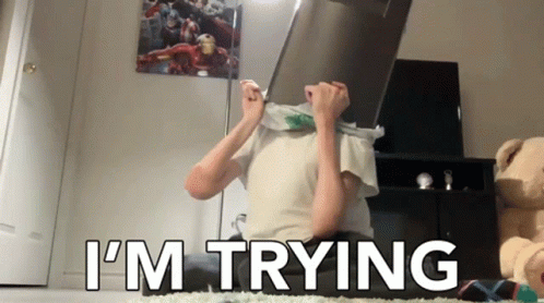 A Person Covering Their Face With A Box And The Words I 'M Trying GIF