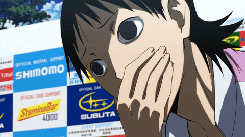 A Person Covering Their Mouth In Front Of A Sign That Says Shimomo GIF