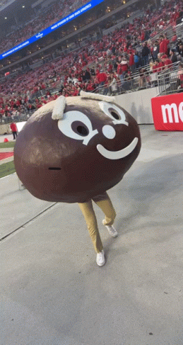 A Person Dressed In A M & Ms Costume GIF