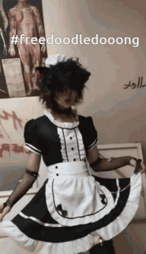 A Person Dressed In A Maid Costume With The Hashtag Freedoodledoong GIF