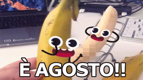 A Person Holding A Banana With A Cartoon Face And The Words E Agosto GIF