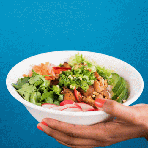 A Person Holding A Bowl Of Food With Vegetables GIF