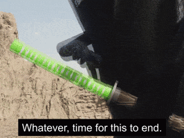A Person Holding A Green Sword With Whatever Time For This To End Written On The Bottom GIF