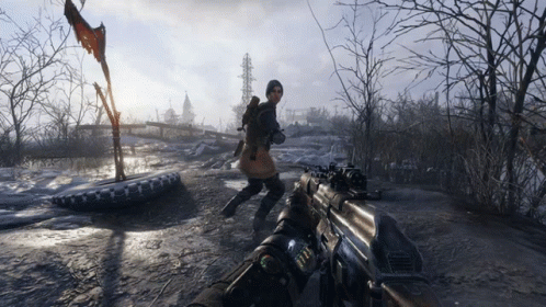 A Person Holding A Gun In A Video Game While Another Person Stands Behind Them GIF