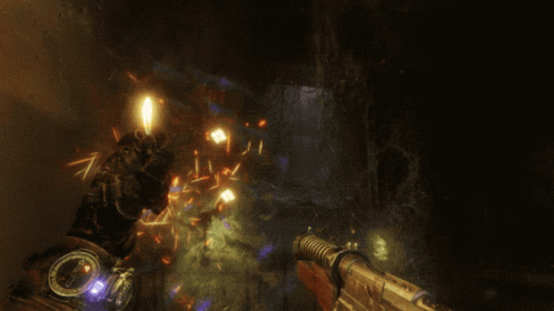 A Person Holding A Gun In A Video Game With A Compass On Their Watch GIF