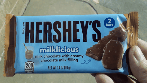 A Person Holding A Hershey 'S Milklicious Bar GIF